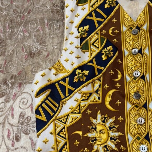 RARE Burberry Vintage Silk Vest  Incredibly Sun Celestial Print Sz 10 - Picture 11 of 16